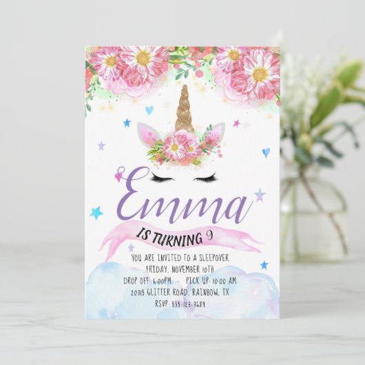 Unicorn Birthday Uitnodiging (Staand voorkant)