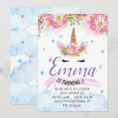 Unicorn Birthday Uitnodiging (Voorkant / Achterkant)