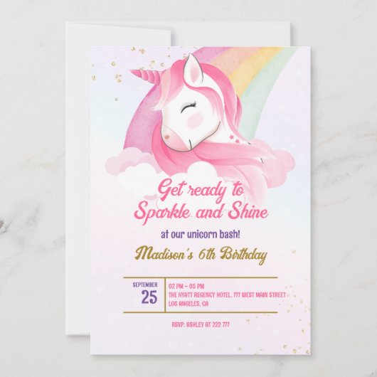 Unicorn Birthday Uitnodiging (Voorkant)