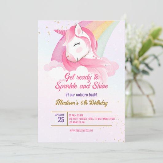 Unicorn Birthday Uitnodiging (Staand voorkant)