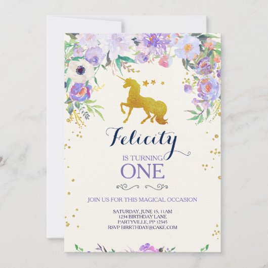Unicorn Birthday Uitnodiging (Voorkant)