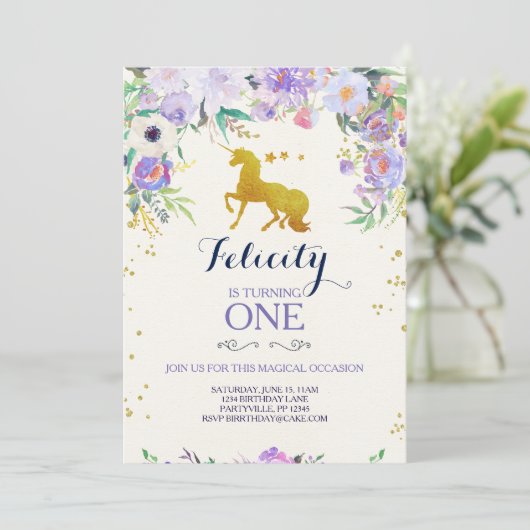 Unicorn Birthday Uitnodiging (Staand voorkant)