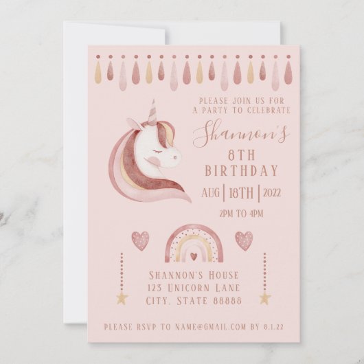 Unicorn Birthday Uitnodiging (Voorkant)