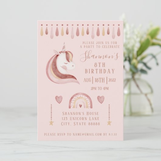 Unicorn Birthday Uitnodiging (Staand voorkant)