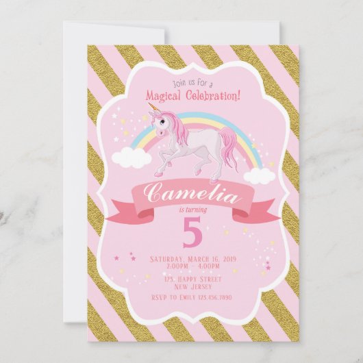 Unicorn Birthday Uitnodiging (Voorkant)