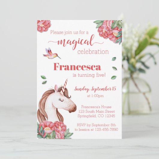 Unicorn Birthday Uitnodiging (Staand voorkant)
