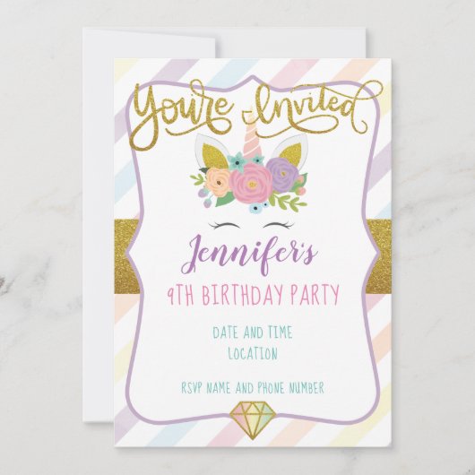 Unicorn Birthday Uitnodiging (Voorkant)