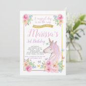 Unicorn Birthday Uitnodiging (Staand voorkant)