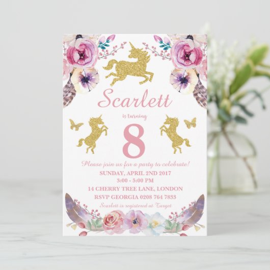 Unicorn Birthday Uitnodiging (Staand voorkant)