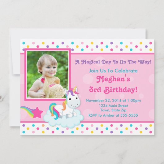 Unicorn Birthday Uitnodiging 5x7 Fotokaart (Voorkant)