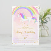 Unicorn Birthday Uitnodiging | Magische goudregenb (Staand voorkant)