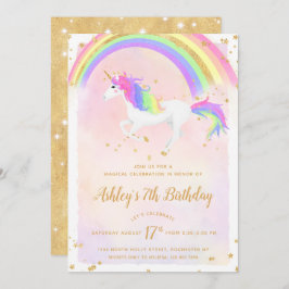 Unicorn Birthday Uitnodiging | Magische goudregenb