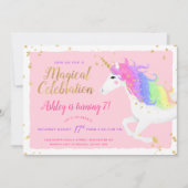 Unicorn Birthday Uitnodiging | Magische roze en go (Voorkant)