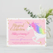 Unicorn Birthday Uitnodiging | Magische roze en go (Staand voorkant)