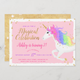 Unicorn Birthday Uitnodiging | Magische roze en go
