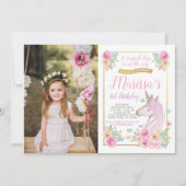Unicorn Birthday Uitnodiging met foto (Voorkant)
