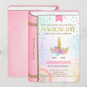 Unicorn Birthday Uitnodiging Roze Gold Magisch Boe (Voorkant / Achterkant)
