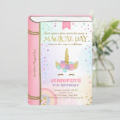 Unicorn Birthday Uitnodiging Roze Gold Magisch Boe (Staand voorkant)