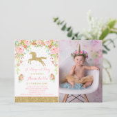 Unicorn Birthday Uitnodiging Roze Gold Unicorn (Staand voorkant)