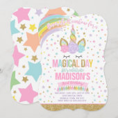 Unicorn Birthday Uitnodiging Roze Gold Unicorn (Voorkant / Achterkant)