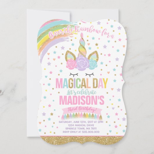 Unicorn Birthday Uitnodiging Roze Gold Unicorn (Voorkant)