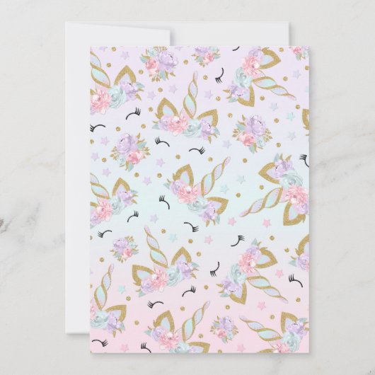 Unicorn Birthday Uitnodiging Roze Gold Unicorn (Achterkant)