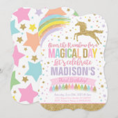 Unicorn Birthday Uitnodiging Roze Gold Unicorn (Voorkant / Achterkant)