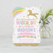 Unicorn Birthday Uitnodiging Roze Gold Unicorn (Staand voorkant)