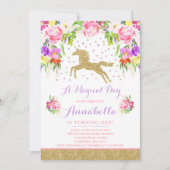 Unicorn Birthday Uitnodiging Roze Gold Unicorn (Voorkant)