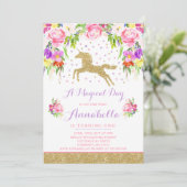Unicorn Birthday Uitnodiging Roze Gold Unicorn (Staand voorkant)