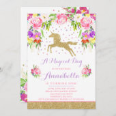 Unicorn Birthday Uitnodiging Roze Gold Unicorn (Voorkant / Achterkant)