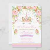 Unicorn Birthday Uitnodiging Roze Gold Unicorn (Voorkant)