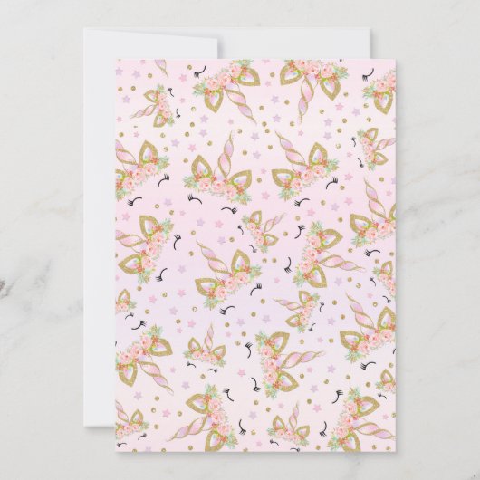 Unicorn Birthday Uitnodiging Roze Gold Unicorn (Achterkant)