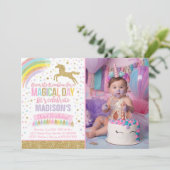 Unicorn Birthday Uitnodiging Roze Gold Unicorn (Staand voorkant)