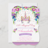 Unicorn Birthday Uitnodiging Roze Gold Unicorn (Voorkant)