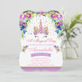 Unicorn Birthday Uitnodiging Roze Gold Unicorn (Staand voorkant)