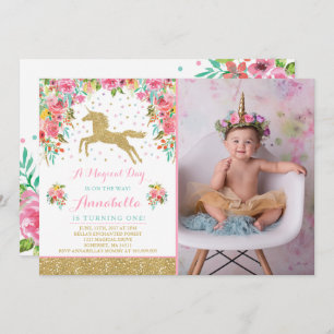 Unicorn Birthday Uitnodiging Roze Gold Unicorn