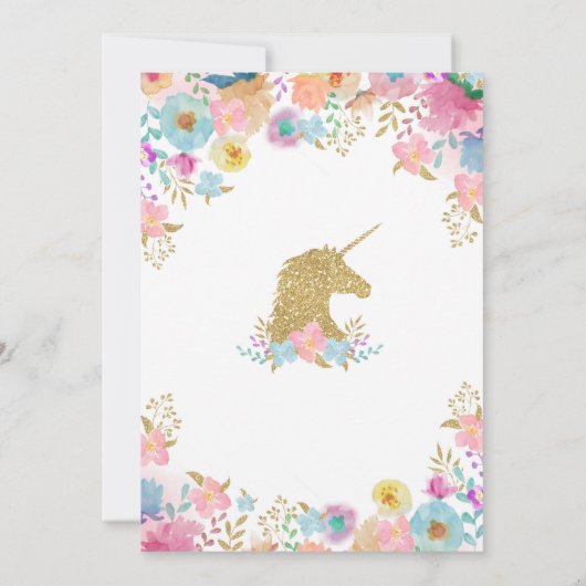Unicorn Birthday Uitnodiging Roze Gold Unicorn (Achterkant)