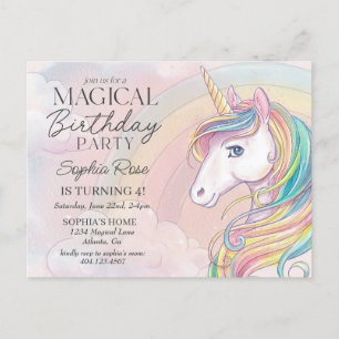 Unicorn Birthday Uitnodiging, roze verjaardagsfees Briefkaart