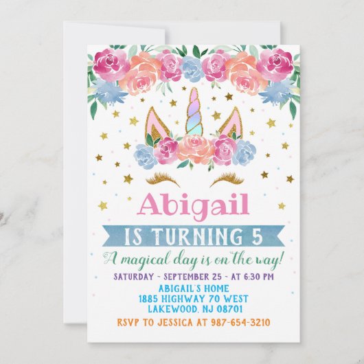 Unicorn Birthday Uitnodiging Unicorn party (Voorkant)