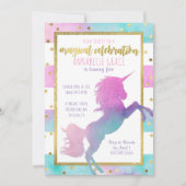 Unicorn Birthday Uitnodiging | Waterverf Glitter (Voorkant)