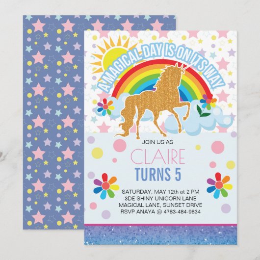 Unicorn Birthday Uitnodigingen voor kinderen (Voorkant / Achterkant)