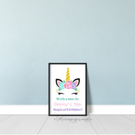 Unicorn Birthday Welcome Sign Poster