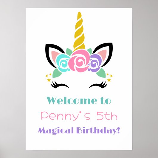 Unicorn Birthday Welcome Sign Poster (Voorkant)