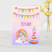 Unicorn Birthday wil je 8 jaar oud Kaart (Gele Bloem)