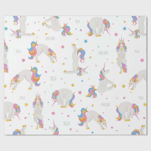Unicorn Birthday yoga leuk leuke witte vleierij Cadeaupapier (Vlak)