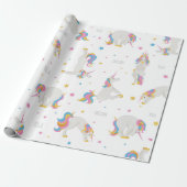 Unicorn Birthday yoga leuk leuke witte vleierij Cadeaupapier (Uitgerold)