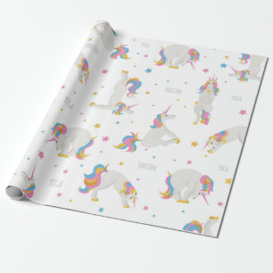 Unicorn Birthday yoga leuk leuke witte vleierij Cadeaupapier