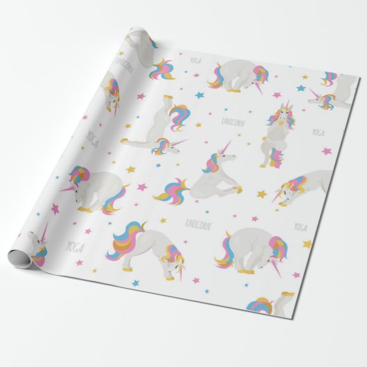 Unicorn Birthday yoga leuk leuke witte vleierij Cadeaupapier (Uitgerold)