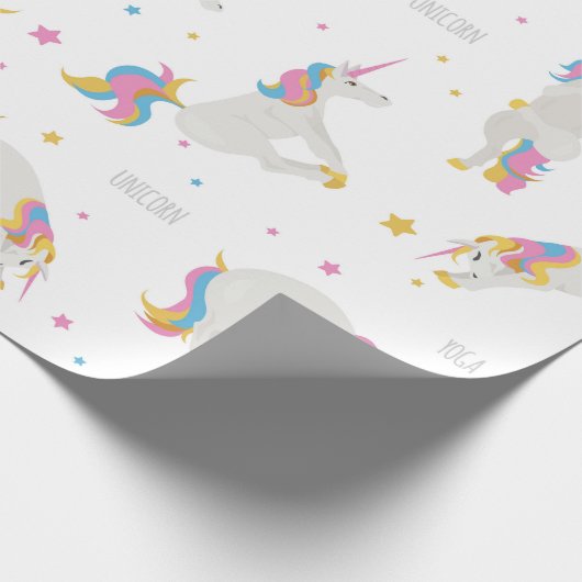Unicorn Birthday yoga leuk leuke witte vleierij Cadeaupapier (Hoek)